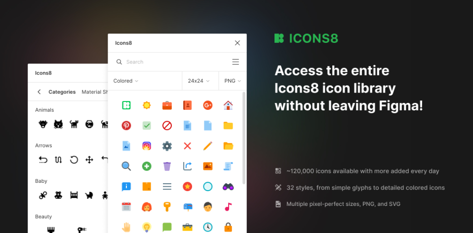 Плагин Icons8 Free Icons для Figma